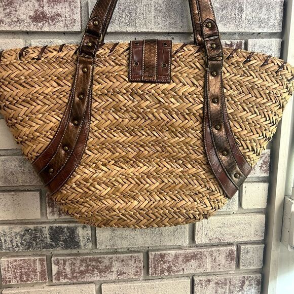 Brown Woven Straw Tote Nine West Large Straw Summer Bag 592 - Picture 6 of 6